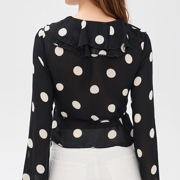 Reformation Kilah Ruffle Neck Polka Dot Wrap Top 8 - Picture 2 of 8